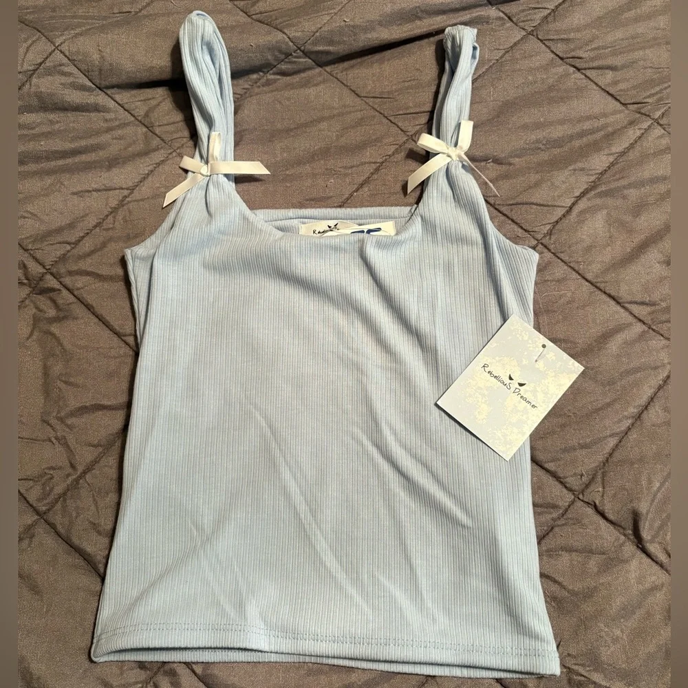 Light Blue Ribbed Tank Top - Picture 1 of 4